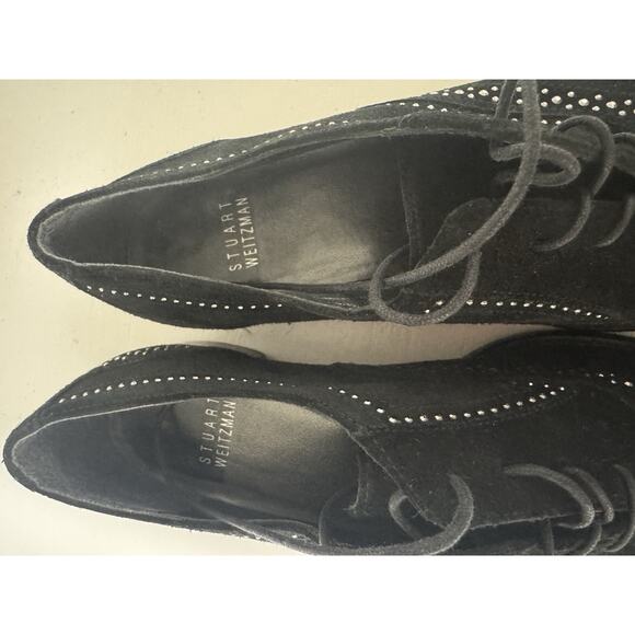 Stuart Weitzman Black Suede Studded Oxford Lace Up Dress Shoes - Picture 2 of 7